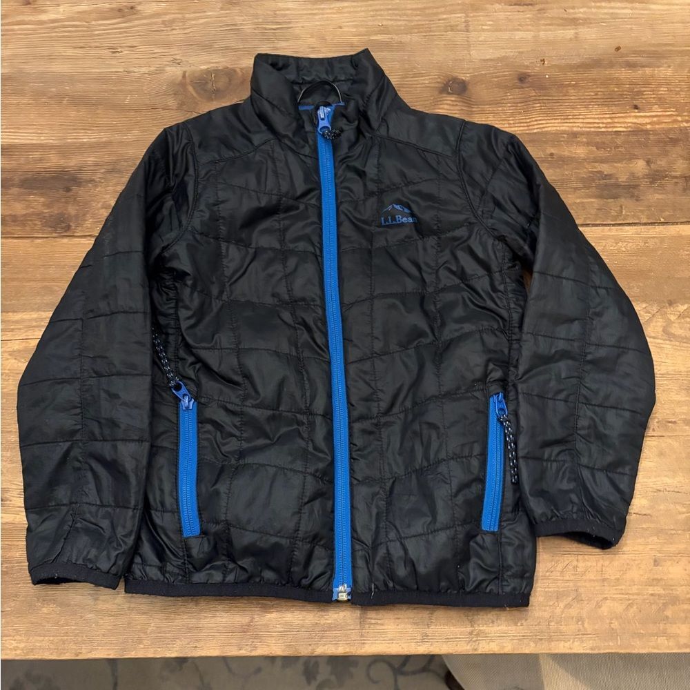 LL Bean Kids Size 4 PrimaLoft Packaway Puffer Jacket Black Blue Full Zip